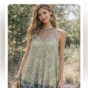 🆕 ARATTA MONACO TOP OLIVE Lace OVERLAY Top w/embroidery & Tank top included.